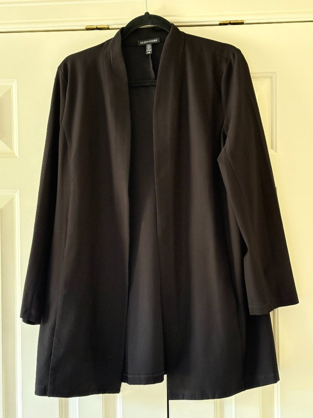 NWOT Eileen Fisher V-Neckline Black Open Front Stretch Crepe Jacket Sz L